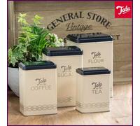 Set of 4 Retro Canister Set Tea Coffee Sugar Flour Storage Jars Kitchen Jars