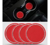 Set of 4 Rhinestone Car Cup Coasters - Bling Anti-Slip 2.75" Cup Holders for Car - Red Interior Accessories