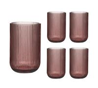 Set of 4 Ribbed Highball Tumbler Glasses 420ml Retro Mid-Century Modern Style Rippled Finish Dishwasher Safe Drinking Glasses Alfresco Dining Cocktail Tumbler Glass Glassware Set (Pink)