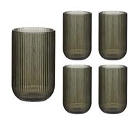 Set of 4 Ribbed Highball Tumbler Glasses 420ml Retro Mid-Century Modern Style Rippled Finish Dishwasher Safe Drinking Glasses Alfresco Dining Cocktail Tumbler Glass Glassware Set (Grey)