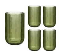 Set of 4 Ribbed Highball Tumbler Glasses 420ml Retro Mid-Century Modern Style Rippled Finish Dishwasher Safe Drinking Glasses Alfresco Dining Cocktail Tumbler Glass Glassware Set (Green)