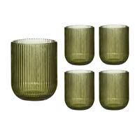 Set of 4 Ribbed Tumbler Glasses 270ml Retro Mid-Century Modern Style Rippled Finish Dishwasher Safe Drinking Glasses Alfresco Dining Cocktail Tumbler Glass Glassware Set (Green)