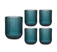 Set of 4 Ribbed Tumbler Glasses 270ml Retro Mid-Century Modern Style Rippled Finish Dishwasher Safe Drinking Glasses Alfresco Dining Cocktail Tumbler Glass Glassware Set (Blue)