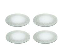 Set Of 4 Round Glitter Glass Mirror Candle Plate Stand | Silver Sparkle Candles Coaster Vanity Perfume Tray 15cm | Decorative Silver Glass Display Tray
