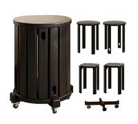 Set of 4 Round Stackable Wooden Stools Solid Wood Minimalist Caster Tables for Living Room Bedroom Kitchen Balcony Bedside Black Finish