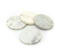 Set Of 4 Round White Marble Coasters | Natural Stone Marble Coaster Set | 4 Piece Drinks Coasters Cup Mug Table Mats