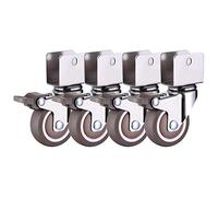 Set of 4 Rubber Swivel Caster Wheels with Brakes 1in 1.25in 1.5in 2in U Bracket Replacement Casters for Baby Bed Cabinet Table DIY Projects Shelves
