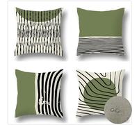 Set of 4 Sage Green Cushion Covers,Abstract Waterproof Throw Pillow Covers,Square Double Sided Linen Outdoor Sofa Cushions,for Outdoor Patio Garden Living Room Sofa Decorative Pillows 50x50cm SG-3966
