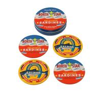 Set of 4 Sardines Vintage Style Metal Coasters with Storage Tin | Retro Coasters Quirky, Fun & Durable for Home Bar or Coffee Table