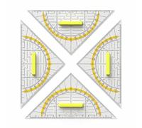 Set of 4 Set Square with Handle, 16 cm Flexible Set Square Small, Drawing Triangle Made of Transparent Plastic Protractor and Ruler, Ideal for Technical Drawing, Math and Art