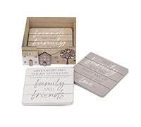Set Of 4 Shabby Chic House Design Wooden Coasters | Family Friends Quotes Coasters With Holder Cup Mug Table Mats | Wood Drinks Coaster Set