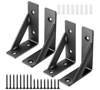 Set of 4 Shelf Brackets, Wall Mount, Heavy-Duty 90-Degree Metal Angles, Floating Triangular Design, for Bookshelves, 10x7.5x3 cm