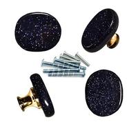 Set of 4 Shining Blue Sandstone Knobs Black Crystal Knob Natural Spar knob Drawer Pull Dresser Cabinet Handles Cupboard Stone knobs with Glitter Particles(Blue Sand)