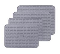 Set of 4 Silicone Dish Drying Mats - 2 Packs: 15" x 10" & 17" x 13" Flexible Rubber Drying Mats, Heat Resistant Silicone Trivets