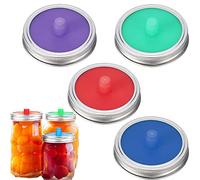 Set of 4 Silicone Preserving Jars Large Lids Food Grade Waterless Mason Jar Lid Silicone Fermentation Accessories for Sauerkraut Kimchi, Cucumbers, Fermented Probiotic Foods, 2TE8154
