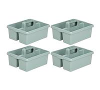 (Set of 4) - Silver Sage Large 2 Compartment Plastic Kitchen Cleaning Carry Tray Caddy Tidy Tote Tray Organiser with Portable Handle Utility Cleaning Caddy Cleaners Basket - 38 X 31.50 X 20cm