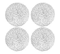 Set of 4 Silver Woven Mesh Placemats - Round 38cm Table Mats with Open Lattice Design - Durable, Reusable & Easy Clean Dining Table Protection - Christmas & Everyday Use