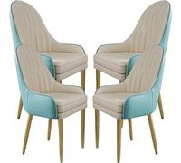 Set of 4 Sky Blue Modern Dining Chairs - Mid-Century Upholstered Armchairs with Golden Metal Legs - Stylish & Comfortable for Kitchen Dining Room Living Room Decor