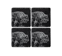 Set Of 4 Slate Coasters With Bison Design. 11Cm X 11Cm Square Coasters. Full Foam Backing. Selbrae House Dark Grey 4 Pack