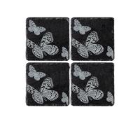 Set Of 4 Slate Coasters With Butterflies Design. 11Cm X 11Cm Square Coasters. Full Foam Backing. Selbrae House Dark Grey 4 Pack