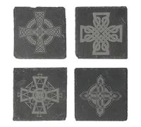 Set of 4 Slate Coasters with Celtic Crosses, Drinking Glass Coasters, Coasters for Glasses and Cups, Mystical Motifs, High-Quality Laser Engraving, Gift Idea Vikings, Gift Set Coaster