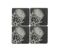 Set Of 4 Slate Coasters With Modern Thistle Design. 11Cm X 11Cm Square Coasters. Full Foam Backing. Selbrae House Dark Grey 4 Pack