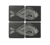 Set Of 4 Slate Coasters With Snapper Design. 11Cm X 11Cm Square Coasters. Full Foam Backing. Selbrae House Dark Grey 4 Pack