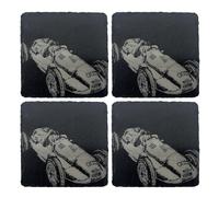 Set Of 4 Slate Coasters With Vintage Racecar Design. 11Cm X 11Cm Square Coasters. Full Foam Backing. Selbrae House Dark Grey 4 Pack