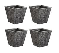Set Of 4 Small Grey Brick Effect Planter Plastic Flared Design Plant Pot Elegant Garden Patio Pot 33.5cm