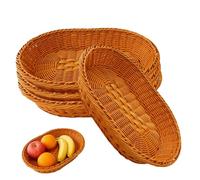 Set of 4 Small Wicker Baskets, Reusable Bread Basket, 35×25×7 cm Plastic Oval Storage Wicker Basket, Fruit Basket for Bin Hotdogs Burgers Sweets Fruit Picnic Barbecue Party Accessories
