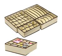 Set of 4, Sock Drawer Organizer Divider Underwear Organizer, 24-cell Fabric Dresser Drawer Organizers Storage Boxes for Socks Lingerie, Handkerchiefs, Ties (Beige)