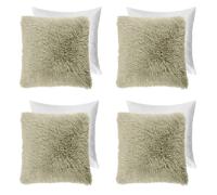 Set of 4 Soft Fluffy Shaggy Square Filled Cushion Covers OHS Green 45cm x 45cm