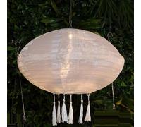 Set of 4 Solar LED Nylon Mandarin Lantern Lights - Waterproof Outdoor Garden Decor with Hanging Hook - Warm White Glow - Solar365 & Dusk Sensor Tech - 5 Elegant Designs (40 cm Oval (4 Pack))