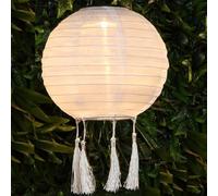 Set of 4 Solar LED Nylon Mandarin Lantern Lights - Waterproof Outdoor Garden Decor with Hanging Hook - Warm White Glow - Solar365 & Dusk Sensor Tech - 5 Elegant Designs (20 cm Round (4 Pack))
