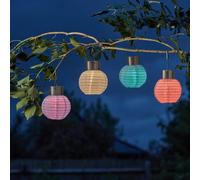 Set of 4 Solar Powered Colourful Chinese Style Lanterns - Weatherproof Orb Shaped Outdoor Garden Hanging LED Lights for Wall, Fence, Tree Branch, Patio, Decking, Pathway, Balcony - Each H11 x 10cm
