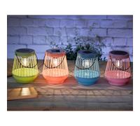 Set of 4 Solar Powered Viva Colourful Lanterns - Weatherproof Fluted Design Outdoor Garden LED Light Decorations for Tabletop, Fence, Wall, Patio, Decking, Pathway, Balcony, Yard - H15 x 13cm Diameter