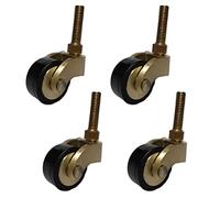 Set of 4 Solid Brass Caster Wheels 360° Swivel Rubber Trolley Wheels Antique Vintage Style Heavy-Duty Moving Castors with Threaded M8 Stem for Furniture