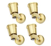Set of 4 Solid Brass Castors, 360° Swivel Wheels, Polished Brass, Antique Vintage, Cup Style Fitting, with Screws, Gold (31mm/1.2in)