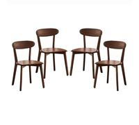Set of 4 Solid Oak Dining Chairs Curved Back Armless Kitchen Chairs with NonSlip Foot Pads Stylish Wooden Desk Chairs for Dining Room Bedroom & Reading (Brown)