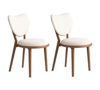Set of 4 Solid Wood Dining Chairs with Heart Shaped Backrest and Leather Cushion - Stylish Light Walnut & White for Living Room Cafe Bedroom - Comfortable Seating
