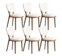 Set of 4 Solid Wood Dining Chairs with Heart-Shaped Backrest & Leather Cushion - Elegant Light Walnut & White Finish for Living Room Cafe or Bedroom