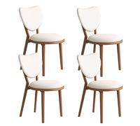 Set of 4 Solid Wood Dining Chairs with Heart Shaped Backrest & Leather Cushion - Stylish Light Walnut & White for Living Room Cafe Dining Room Bedroom
