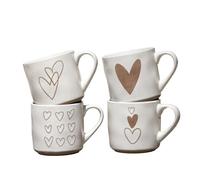 Set of 4 Speckle Love Heart Mugs 350ml Ceramic Off White Patterned Neutral Coffee Cups