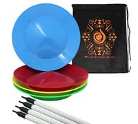 Set of 4 Spinning Plates and Sticks - Flexi Kid's Plate Spinning Set - Includes Cascade Carry Bag (Red, Yellow, Blue, Green)