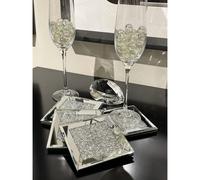 Set of 4 Square Shape Sparkle Diamante Crushed Jewel Coasters 10x10cm