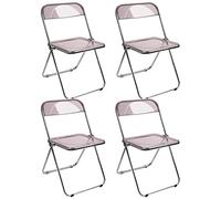 Set of 4 Stackable Acrylic Folding Chairs, Modern Metal Frame Dining Chairs, Comfortable Pink Dining Room Furniture, Space-Saving for Home & Office Use