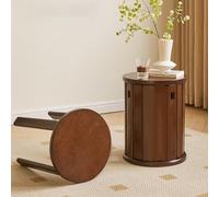 Set of 4 Stackable Round Stools Backless Dining Chairs & Multi-functional Coffee Table Rubber Wood Nesting Chairs for Kitchen Dining Salon & Seminars