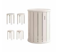 Set of 4 Stackable Round Stools - Multifunctal Side Tables for Kitchen, Living Room & Bedroom - Space-Saving Wood End Tables & Nightstands for Versatile Home Use