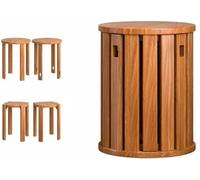 Set of 4 Stackable Round Wood Stools - 18" Height Side Tables, Versatile Coffee Table & Chair for Living Room & Bedroom - Space-Saving Design