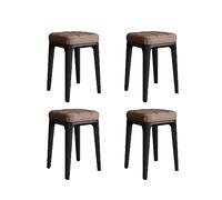 Set of 4 Stackable Stools Modern Plastic Dining Chairs with Thick Brown PU Leather Cush FourLegd Stools for Home Kitchen & Living Room Supports 330 lbs